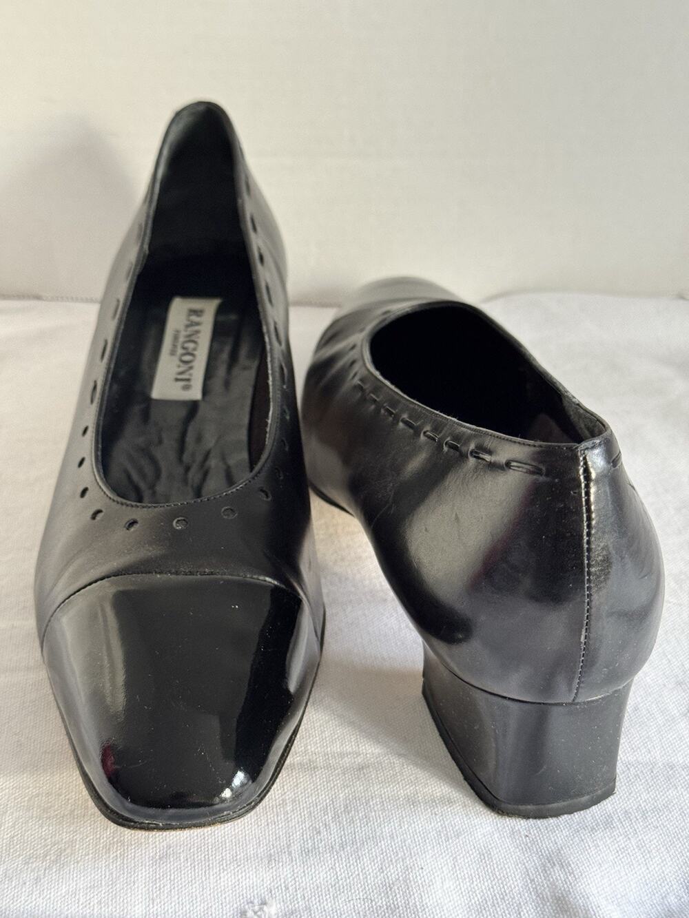 Rangoni Low Block Heel Black Dress Shoes Pumps Size 12 AAAA Made In Italy